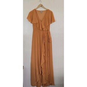 ASOS Formal Maxi Dress Womens Size 6 Faux Wrap Orange Flutter Sleeves Cape